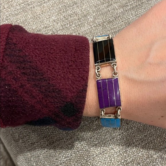 Vintage Signed CII 925 Silver Bracelet Azurite Sugilite Turquoise Multi Gem - Picture 9 of 11